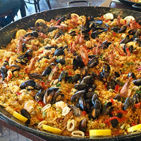 Traditional Spanish paella served at Los Gatos